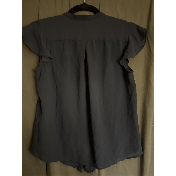 Forever 21 Button Up Top Size Small Short Ruffle Sleeved Blue Chiffon Pleated - Picture 3 of 12